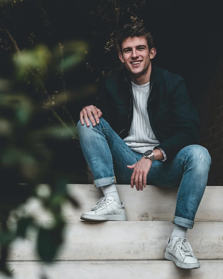 man wearing straight jeans