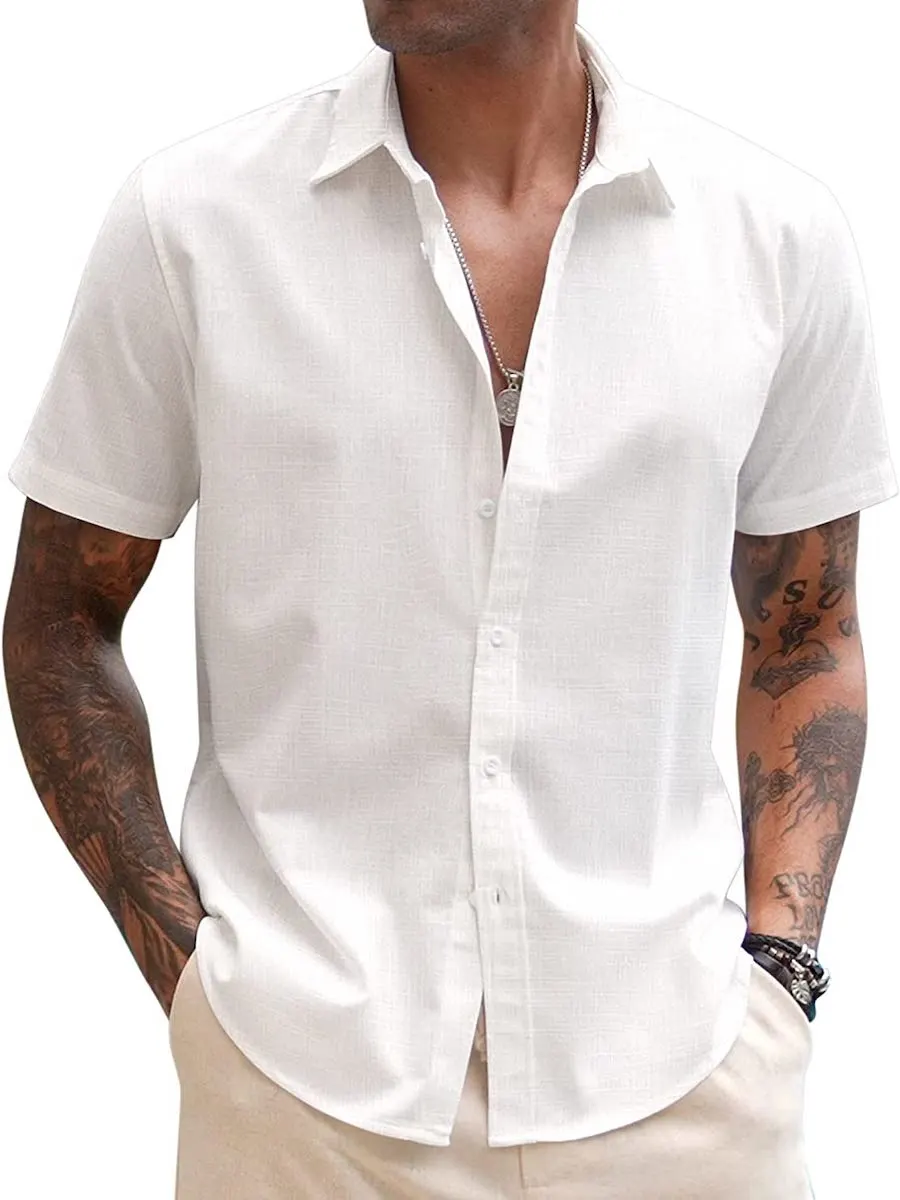 COOFANDY Men's Linen Casual Short Sleeve Shirt